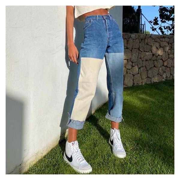 patchwork jeans boyfriend for women plus size washed stitching contrast color trousers fashion full pants women's, Blue
patchwork jeans boyfriend for women plus size washed stitching contrast color trousers fashion full pants women's, Blue
