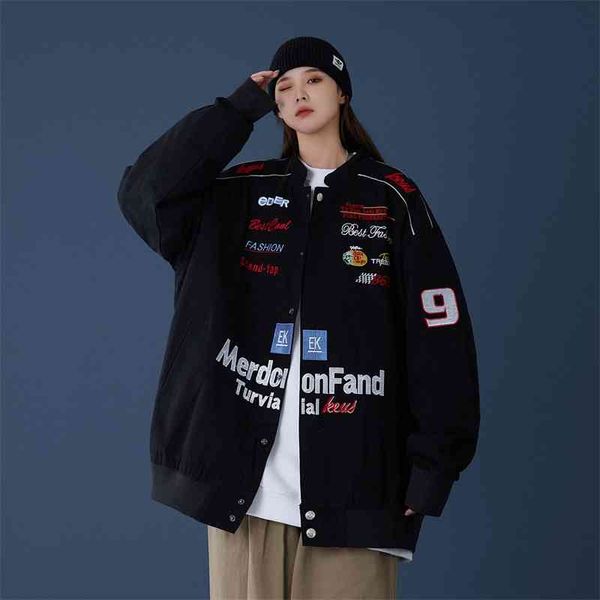 2021 spring new couple fashion brand embroidered loose stand collar color matching jacket baseball jacket, Black
2021 spring new couple fashion brand embroidered loose stand collar color matching jacket baseball jacket, Black