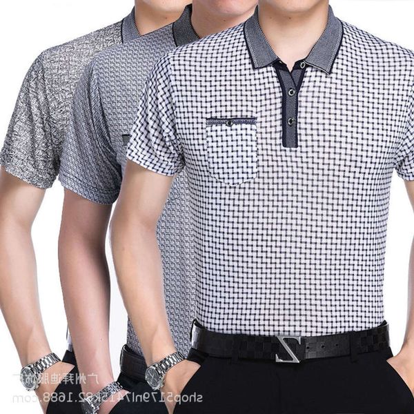 men's shirt summer short sleeve t-shirt lapel middle aged men's striped dad, White;black
men's shirt summer short sleeve t-shirt lapel middle aged men's striped dad, White;black