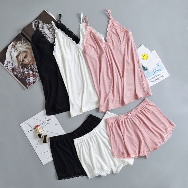 pajamas for women lace modal sleepwear ladies v-neck camisole shorts female pajamas set sleeveless breathable cozy homewear, Black;red
pajamas for women lace modal sleepwear ladies v-neck camisole shorts female pajamas set sleeveless breathable cozy homewear, Black;red