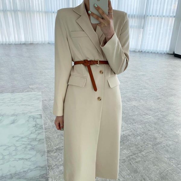 women's suits & blazers korean chic autumn french elegant lapel two button design loose split over the knee blazer coat women, White;black
women's suits & blazers korean chic autumn french elegant lapel two button design loose split over the knee blazer coat women, White;black
