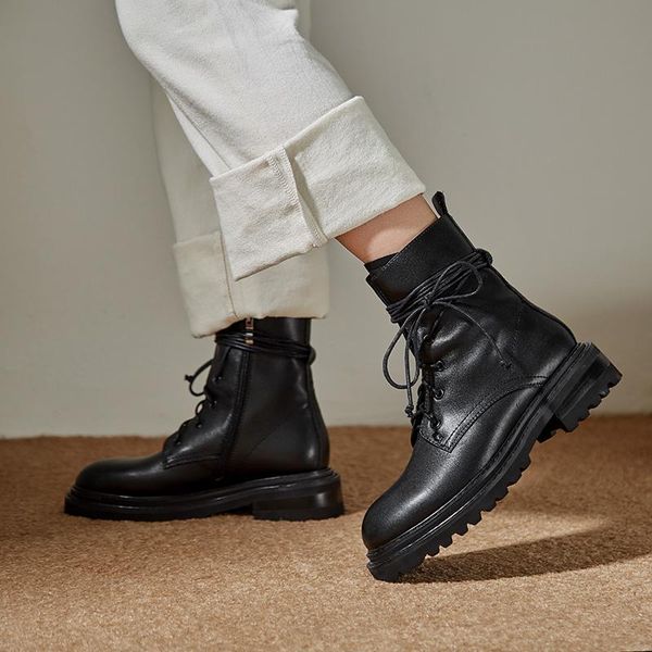 boots mordoan genuine cow leather women lace-up short british style thick heel flat ankle, Black
boots mordoan genuine cow leather women lace-up short british style thick heel flat ankle, Black