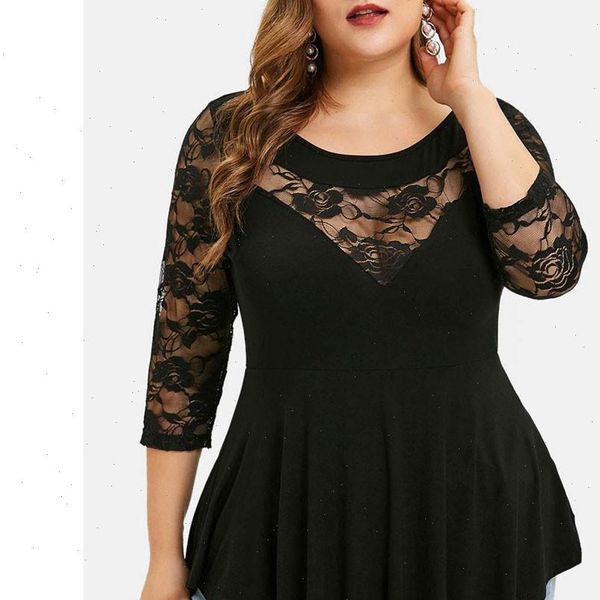 plus size black solid floral women blouses lace o neck asymmetric three quarter casual womens and, White
plus size black solid floral women blouses lace o neck asymmetric three quarter casual womens and, White