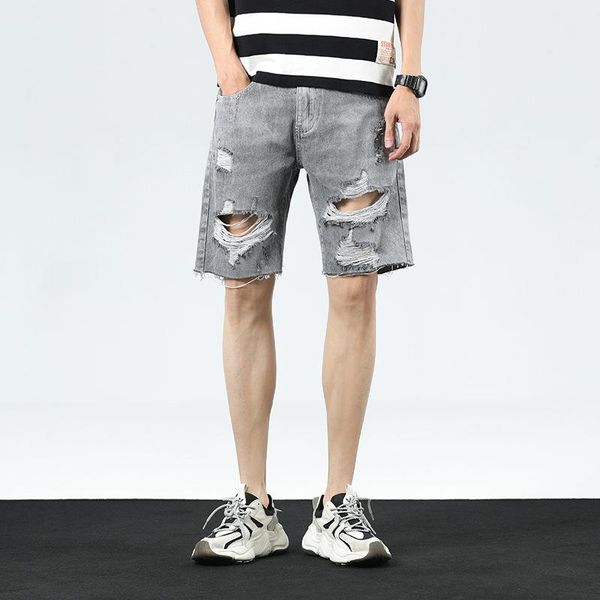 men's shorts summer gray denim men knee length loose destroyed ripped hole trend edge beggar jeans streetwear, White;black
men's shorts summer gray denim men knee length loose destroyed ripped hole trend edge beggar jeans streetwear, White;black