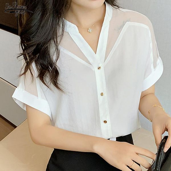 women's blouses & shirts summer style short-sleeved women 2021 pullover chiffon blouse fashion solid color mesh v-neck 9632, White
women's blouses & shirts summer style short-sleeved women 2021 pullover chiffon blouse fashion solid color mesh v-neck 9632, White