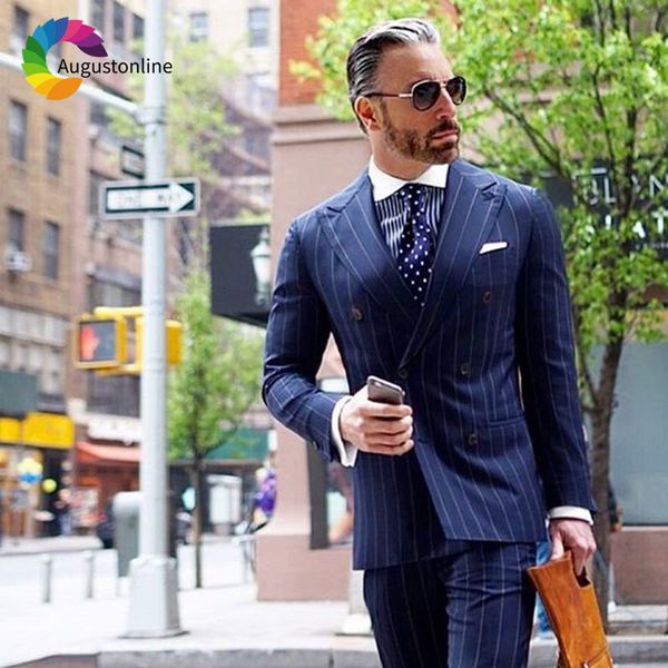 men's suits & blazers navy blue stripes men suit for business classic wide peaked lapel double breasted groom tuxedo slim fit man, White;black
men's suits & blazers navy blue stripes men suit for business classic wide peaked lapel double breasted groom tuxedo slim fit man, White;black