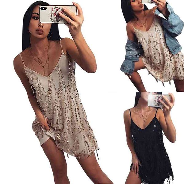 women vacation party dress spaghetti strap v-neck backless tassel sequins mini dresses night clubwear outfits 210517, Black;gray
women vacation party dress spaghetti strap v-neck backless tassel sequins mini dresses night clubwear outfits 210517, Black;gray