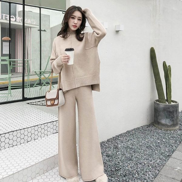 autumn winter two piece set women knitted suit loose solid sweater +high waist wide legs pants suit tracksuit trousers 210514, White
autumn winter two piece set women knitted suit loose solid sweater +high waist wide legs pants suit tracksuit trousers 210514, White