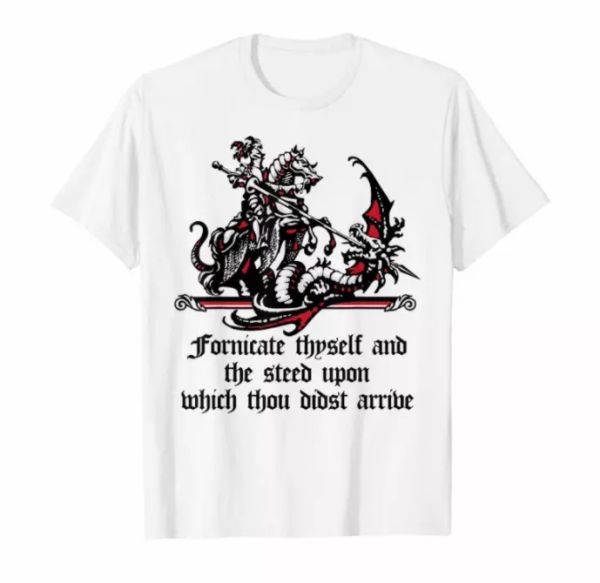 Fornicate Thyself And The Steed Upon Vintage Unisex White T-shirt S-6XL, White;black
Fornicate Thyself And The Steed Upon Vintage Unisex White T-shirt S-6XL, White;black
