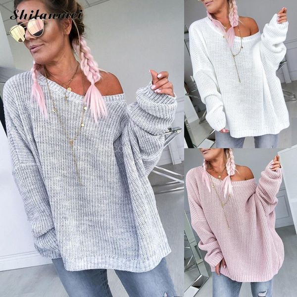 women's sweaters women long sleeve loose sweater v neck autumn knitted pullover solid gray pink oversize jumper pull femme ladies, White;black
women's sweaters women long sleeve loose sweater v neck autumn knitted pullover solid gray pink oversize jumper pull femme ladies, White;black