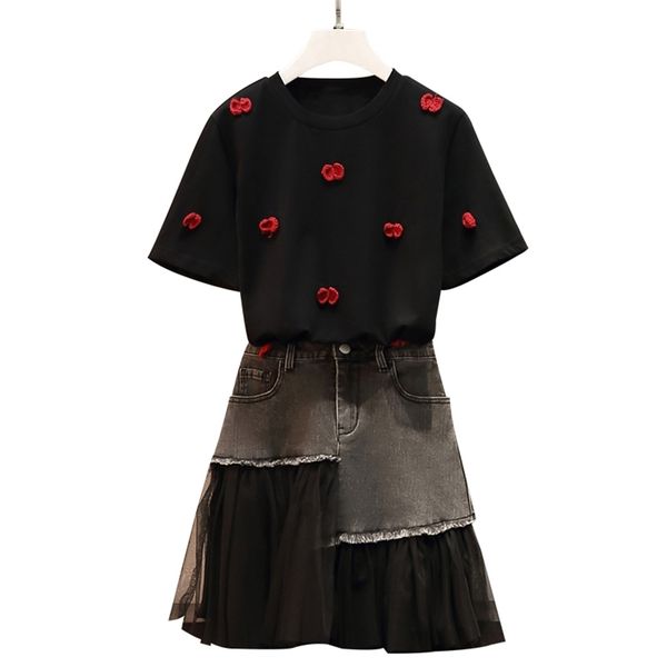 fashion women's suit summer fashion + mesh stitching denim skirt two-piece large size 210520, White
fashion women's suit summer fashion + mesh stitching denim skirt two-piece large size 210520, White