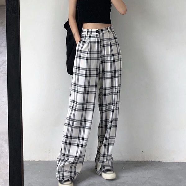 women's mid-waisted thin straight-leg mopping pants fashion korean style retro loose casual plaid drape wide-leg & capris, Black;white
women's mid-waisted thin straight-leg mopping pants fashion korean style retro loose casual plaid drape wide-leg & capris, Black;white