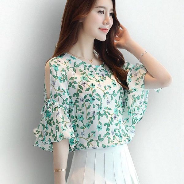 women's blouses & shirts chiffon floral print for women ladies fashion o-neck flare sleeve blusas female cold shoulder summer, White
women's blouses & shirts chiffon floral print for women ladies fashion o-neck flare sleeve blusas female cold shoulder summer, White