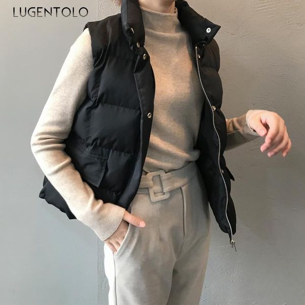 women's vests lugentolo winter women vest warm coat loose small stand collar korean simple sleeveless solid casual fashion jackets, Black;white
women's vests lugentolo winter women vest warm coat loose small stand collar korean simple sleeveless solid casual fashion jackets, Black;white