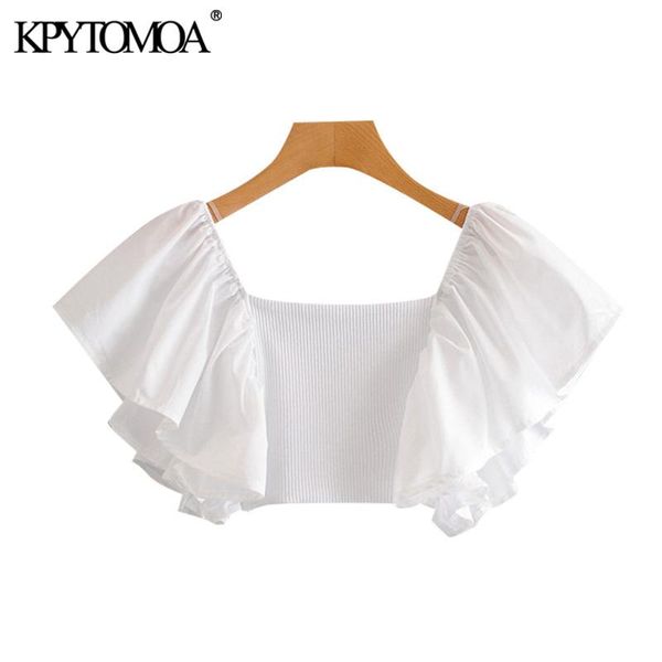 women 2021 fashion patchwork ribbed cropped blouses vintage square collar ruffled sleeveless female shirts chic women's &, White
women 2021 fashion patchwork ribbed cropped blouses vintage square collar ruffled sleeveless female shirts chic women's &, White