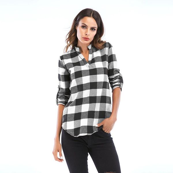 women blouses autumn long-sleeved cotton shirts single-breasted plaid l10316 women's &, White
women blouses autumn long-sleeved cotton shirts single-breasted plaid l10316 women's &, White