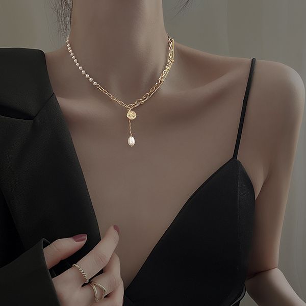 double pearl ornament neck chain necklace with light luxury niche design feeling collarbone new chain, Silver
double pearl ornament neck chain necklace with light luxury niche design feeling collarbone new chain, Silver