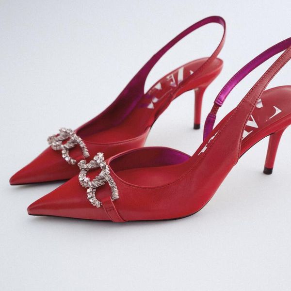 dress shoes nausk crystal women pointed toe red slingbacks, Black
