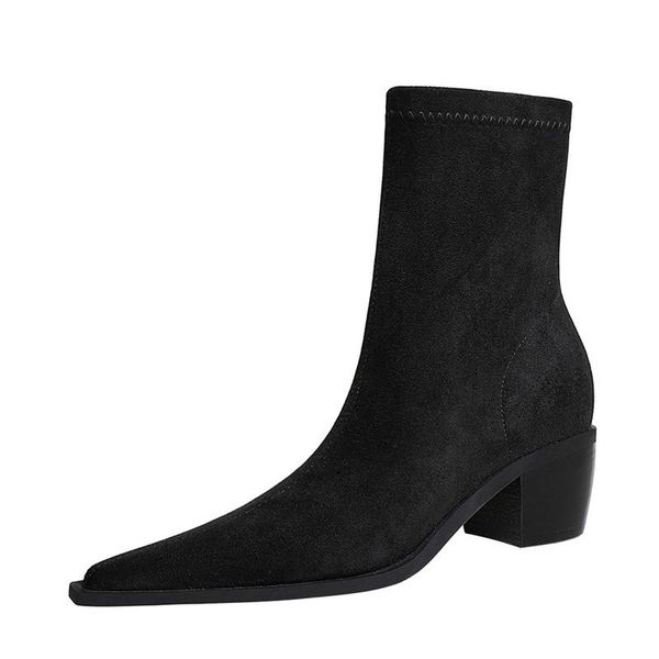 boots {d&henlu}spring autumn stretch sock shoes women's mid-calf square heel small size slim fashion zipper, Black
boots {d&henlu}spring autumn stretch sock shoes women's mid-calf square heel small size slim fashion zipper, Black