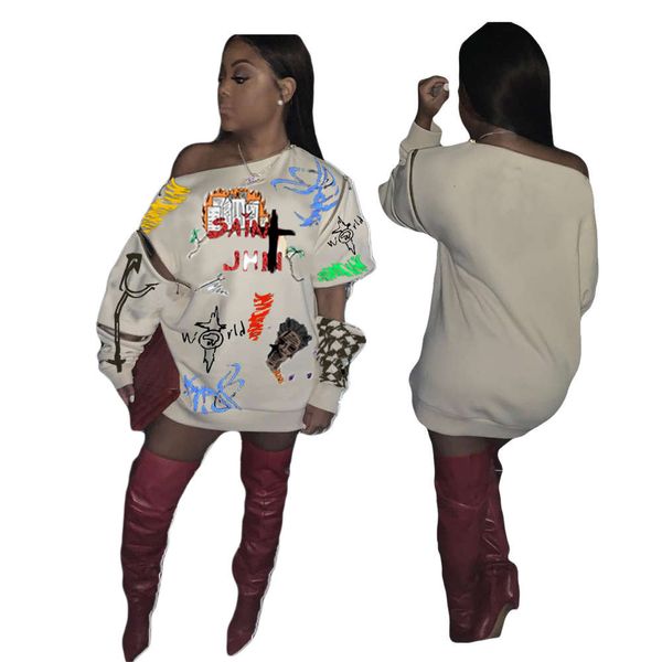 autumn winter fashion street graffiti printed sweater with adjustable sleeves, White;black
autumn winter fashion street graffiti printed sweater with adjustable sleeves, White;black