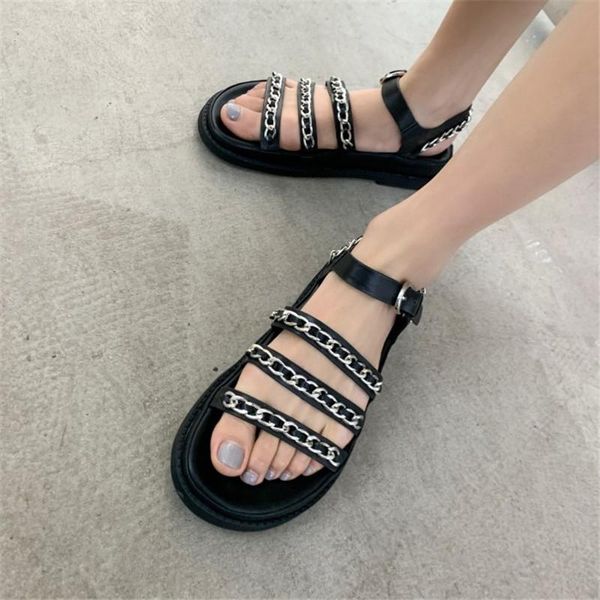 sandals punk street women genuine leather flat metal chain ankle strap comfort casual daily shoes 2021 summer, Black
sandals punk street women genuine leather flat metal chain ankle strap comfort casual daily shoes 2021 summer, Black