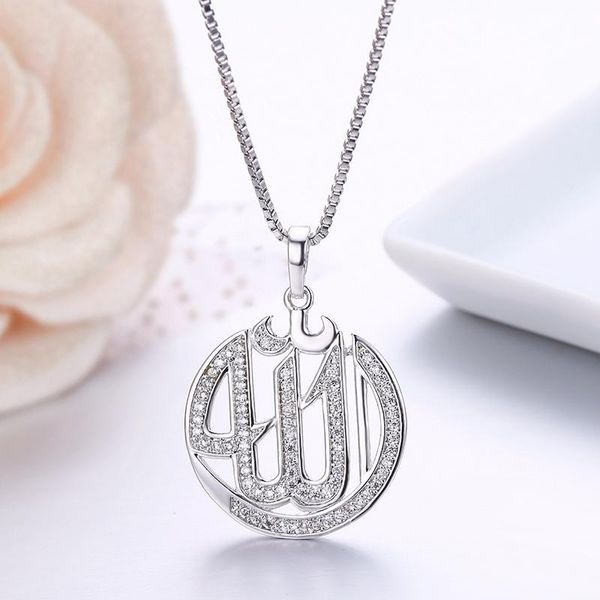 pendant necklaces cz stones round necklace for women religion jewelry brass rhodium plated ketting muslim muhammad bless spirit, Silver
pendant necklaces cz stones round necklace for women religion jewelry brass rhodium plated ketting muslim muhammad bless spirit, Silver
