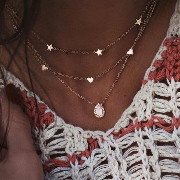 beautiful multi-layer star heart water drop pendant necklace for women gold color mosaic crystal choker wedding gift necklaces, Silver
beautiful multi-layer star heart water drop pendant necklace for women gold color mosaic crystal choker wedding gift necklaces, Silver
