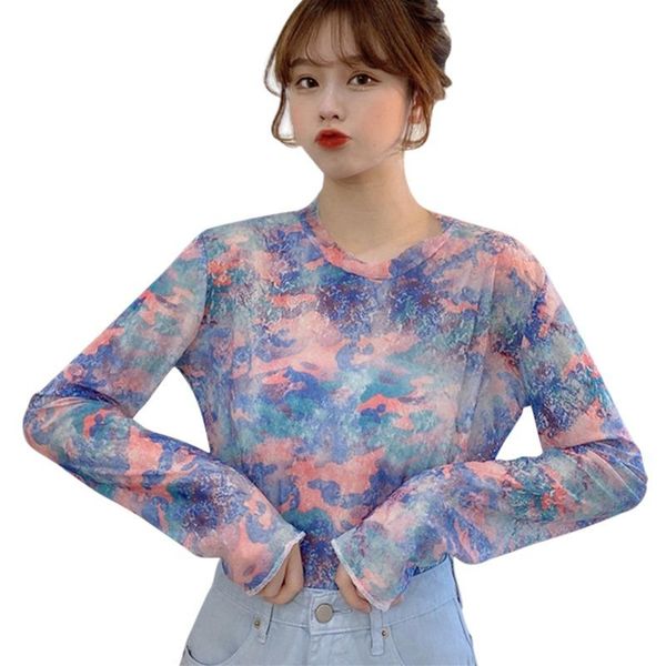 women's t-shirt summer women lady fashion tee tie-dye full-print mesh art bottoming sun protection long sleeve t-shirts, White
women's t-shirt summer women lady fashion tee tie-dye full-print mesh art bottoming sun protection long sleeve t-shirts, White