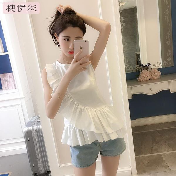 women's blouses & shirts blouse women shirt summer round neck sleeveless regular ruffled baby blusas mujer de moda, White
women's blouses & shirts blouse women shirt summer round neck sleeveless regular ruffled baby blusas mujer de moda, White