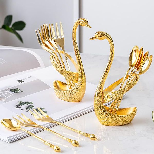 7pcs swan fruit base holder forks set stainless steel salad dessert coffee spoon cake tableware zero waste flatware sets
7pcs swan fruit base holder forks set stainless steel salad dessert coffee spoon cake tableware zero waste flatware sets