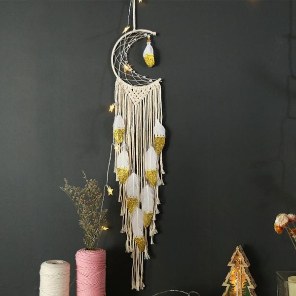 decorative objects & figurines crescent golden feather dream catcher hanging pendant wind chime home decor
decorative objects & figurines crescent golden feather dream catcher hanging pendant wind chime home decor