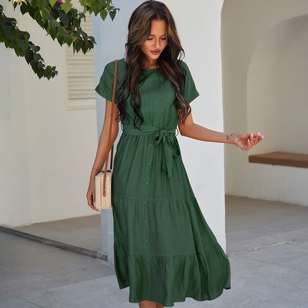 casual dress bohemian summer 2021 women vintage green high waist button solid maxi o-neck bandage beach xzlx, Black;gray
casual dress bohemian summer 2021 women vintage green high waist button solid maxi o-neck bandage beach xzlx, Black;gray