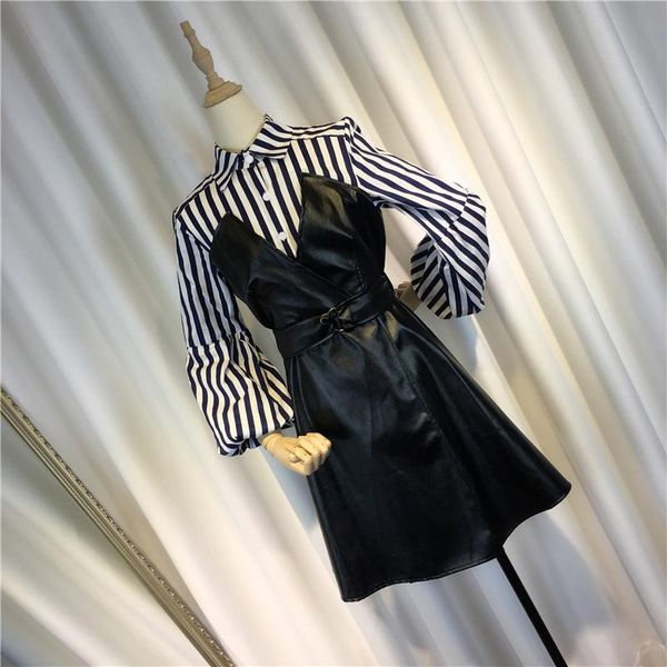 casual dresses 2021 arrival spring autumn long-sleeve women striped patchwork lactern sleeve faux two piece pu leather shirt dress, Black;gray
casual dresses 2021 arrival spring autumn long-sleeve women striped patchwork lactern sleeve faux two piece pu leather shirt dress, Black;gray