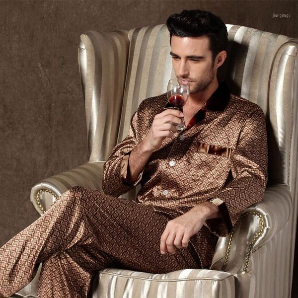 men designer pajamas with shirt pants print nightwear long sleeve sleep trousers set silk sleepwear lounge home wear pijama men's, Black;brown
men designer pajamas with shirt pants print nightwear long sleeve sleep trousers set silk sleepwear lounge home wear pijama men's, Black;brown