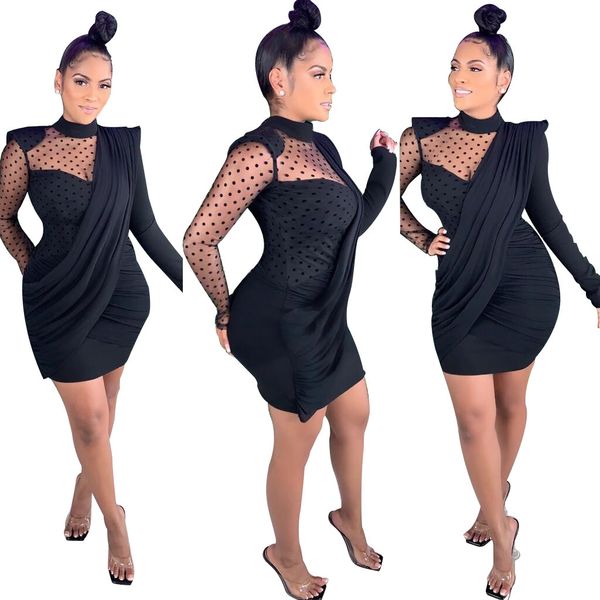 autumn est women mesh polka dots patchwork o-neck long sleeve pleated bodycon mini es for nightclub party, White;black
autumn est women mesh polka dots patchwork o-neck long sleeve pleated bodycon mini es for nightclub party, White;black