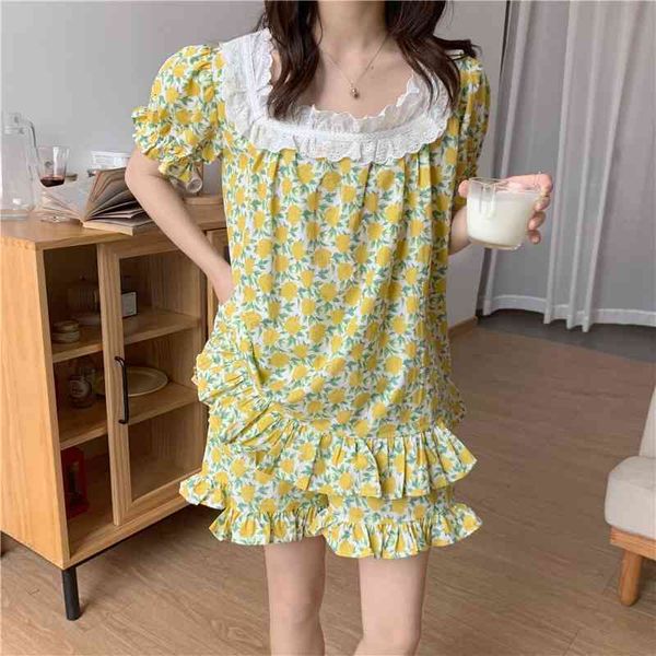 women's sleepwear short sleeves summer chic florals sweet girls 2021 two pieces sets femme loose stylish pajama suits yfxu, Black;red
women's sleepwear short sleeves summer chic florals sweet girls 2021 two pieces sets femme loose stylish pajama suits yfxu, Black;red