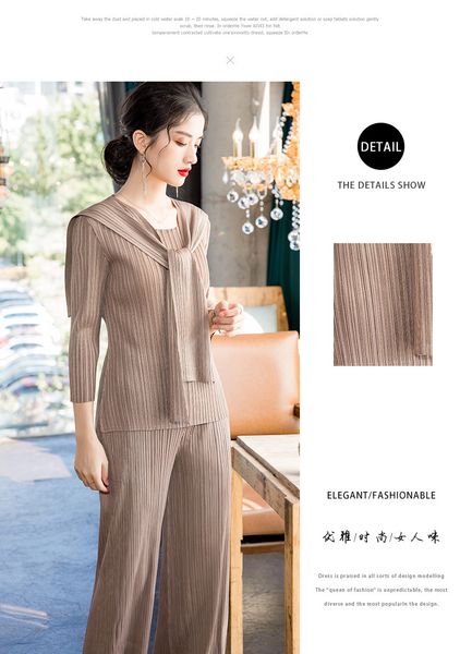 dresses miyake style scarf collar three quarter t-shirt in the fold ankle-length pants two-piece outfit stock, White
dresses miyake style scarf collar three quarter t-shirt in the fold ankle-length pants two-piece outfit stock, White