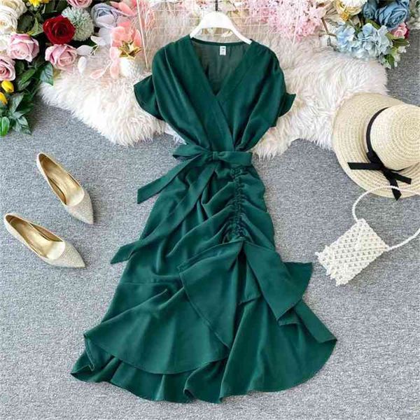 vintage irregular fold dress women slim short sleeve v-neck elegant trumpet vestidos summer ladies bandage long robe 210525, Black;gray
vintage irregular fold dress women slim short sleeve v-neck elegant trumpet vestidos summer ladies bandage long robe 210525, Black;gray