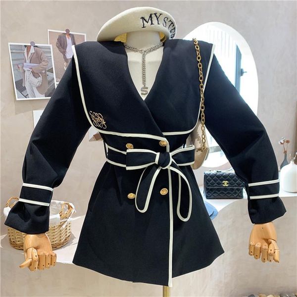 women's trench coats niche design clothing 2021 autumn winter sailor collar windbreaker coat fashion versatile lace up jacket, Tan;black
women's trench coats niche design clothing 2021 autumn winter sailor collar windbreaker coat fashion versatile lace up jacket, Tan;black