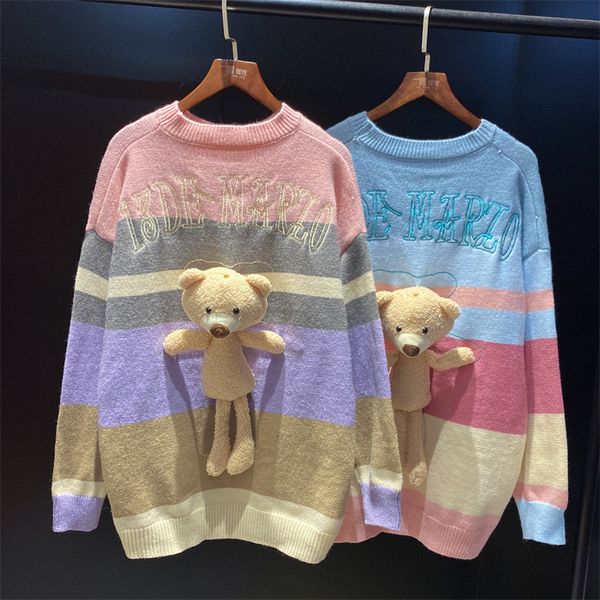 women's sweaters around the neck long sleeve sweater pretty bear korean fashion crocheted ladies loose wool blend japan 6yvo, White;black
women's sweaters around the neck long sleeve sweater pretty bear korean fashion crocheted ladies loose wool blend japan 6yvo, White;black