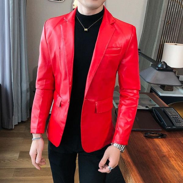 men's suits & blazers polyester pu leather casual blazer with single button closure, flap pockets, and notch lapel 2021 fashion men, White;black
men's suits & blazers polyester pu leather casual blazer with single button closure, flap pockets, and notch lapel 2021 fashion men, White;black
