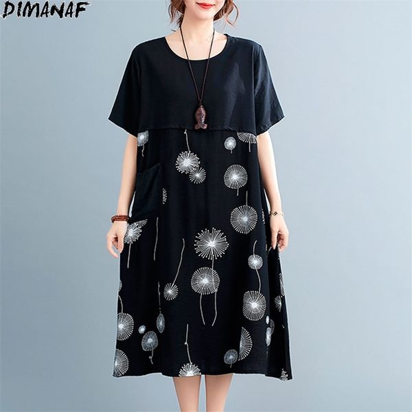 plus size summer floral dress women sundress linen patchwork loose vintage retro casual lady female 210531, Black;gray 
plus size summer floral dress women sundress linen patchwork loose vintage retro casual lady female 210531, Black;gray