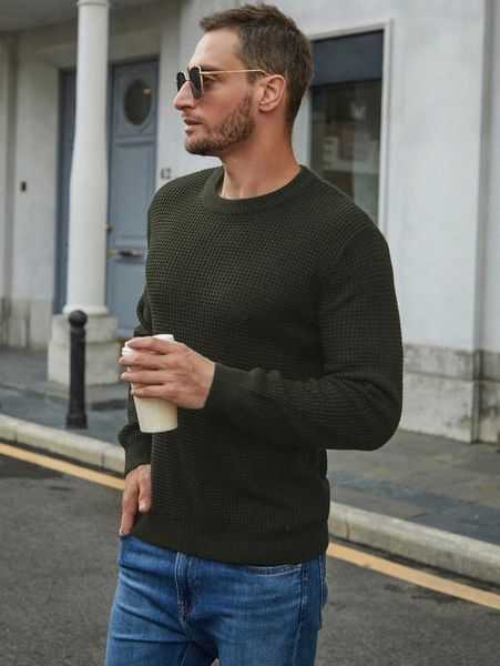 men waffle knit sweater without shirt d2q2#, White;black 
men waffle knit sweater without shirt d2q2#, White;black