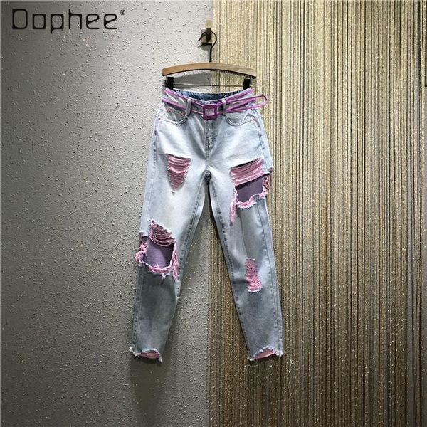 european 2021 spring/summer ripped beggar thin jeans women's casual straight-leg burr cropped trousers all-matching, Blue
european 2021 spring/summer ripped beggar thin jeans women's casual straight-leg burr cropped trousers all-matching, Blue