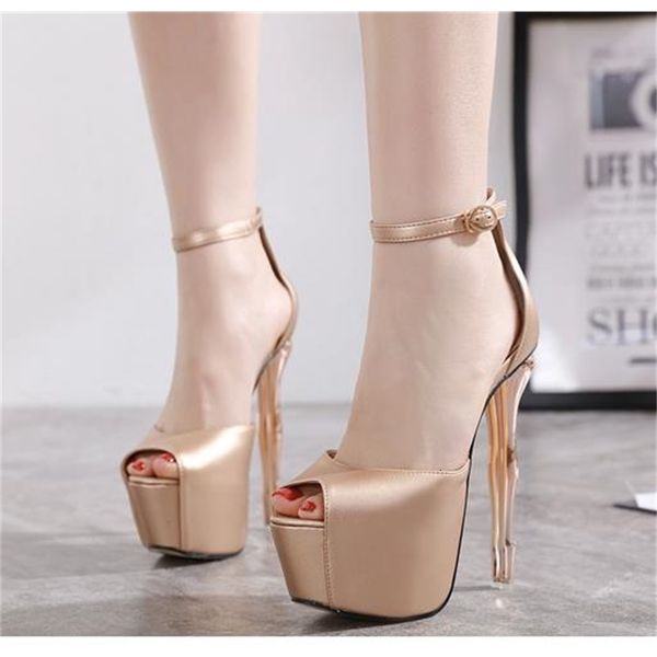 champagne gold ankle strap peep toe platform high heels 16cm luxury women designer pumps size 34 to 40, Black
champagne gold ankle strap peep toe platform high heels 16cm luxury women designer pumps size 34 to 40, Black