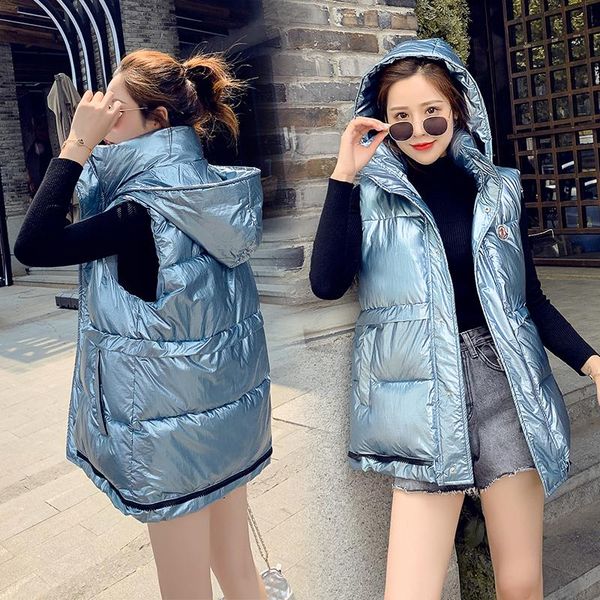 women's vests autumn winter vest women waistcoat 2021 female sleeveless jacket hooded long gold glossy silver cotton padded, Black;white
women's vests autumn winter vest women waistcoat 2021 female sleeveless jacket hooded long gold glossy silver cotton padded, Black;white