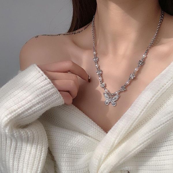 chains harajuku letter clavicle necklace retro butterfly pendant beaded short chain simple personality street punk gothic accessories, Silver
chains harajuku letter clavicle necklace retro butterfly pendant beaded short chain simple personality street punk gothic accessories, Silver