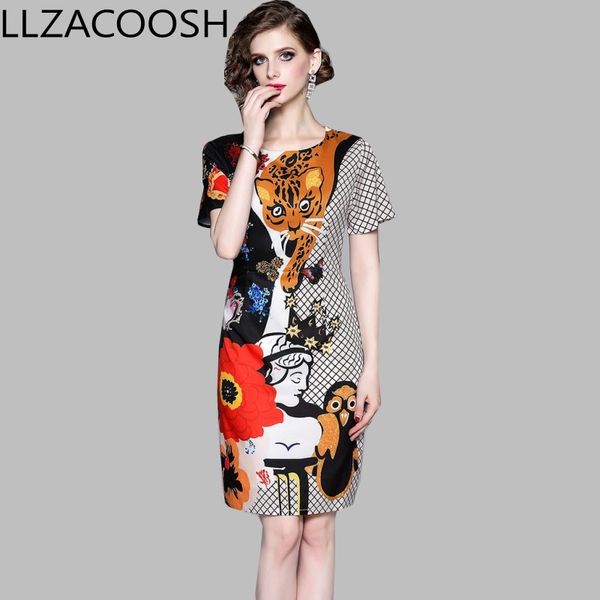 runway summer o-neck sheath dress women's cartoon animal character print female short sleeve vintage party dress 210514, Black;gray
runway summer o-neck sheath dress women's cartoon animal character print female short sleeve vintage party dress 210514, Black;gray