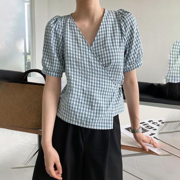 women's blouses & shirts french style puff sleeve plaid womens nice fashion lace-up shirt casual summer r21, White
women's blouses & shirts french style puff sleeve plaid womens nice fashion lace-up shirt casual summer r21, White