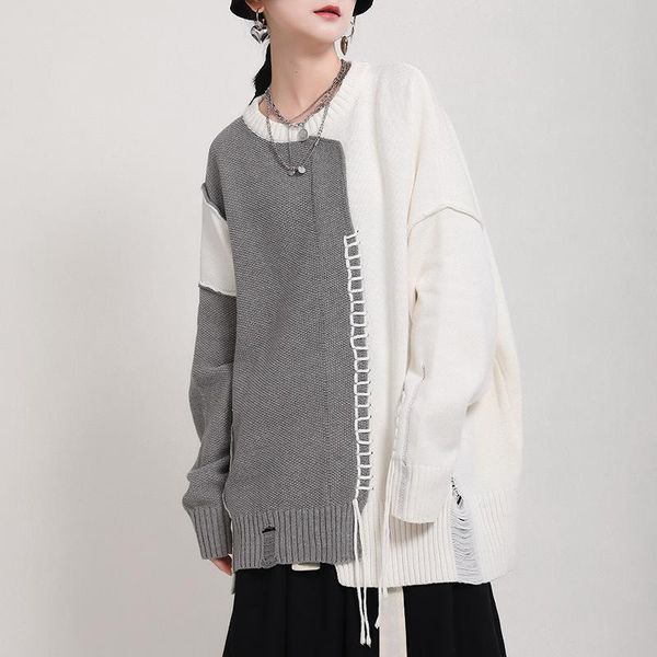 women high street patchwork holes sweater autumn winter thick warm pullovers novolty loose knitted wear casual dresses, Black;gray
women high street patchwork holes sweater autumn winter thick warm pullovers novolty loose knitted wear casual dresses, Black;gray